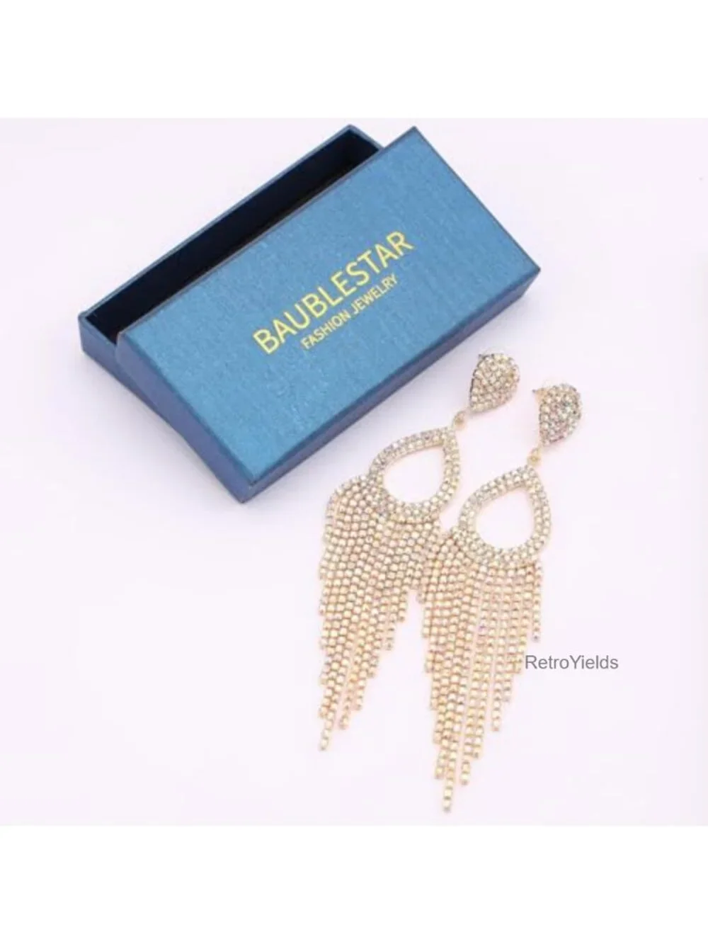 Rhinestone Teardrop Tassel Earrings Gold Plated Dangle Crystal Fringe Wedding